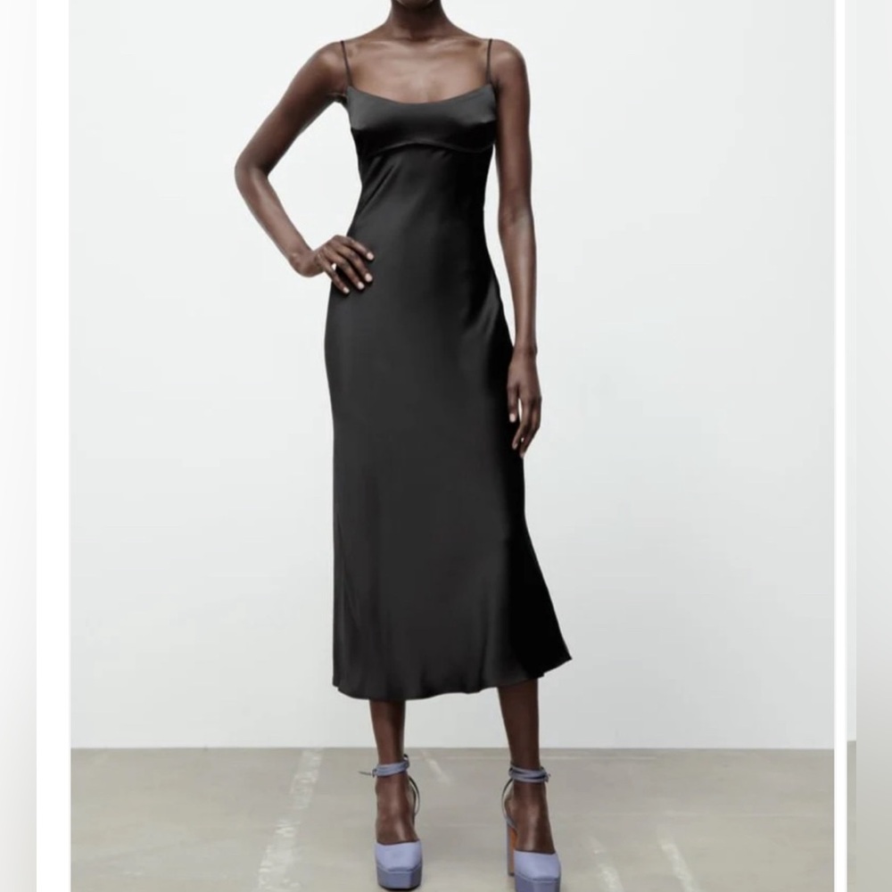 Zara black satin dress